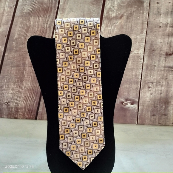 Luciano Gatti Elite Geometric Patterned Tie Necktie Silk Lilac Brown Gold Formal - Picture 9 of 10
